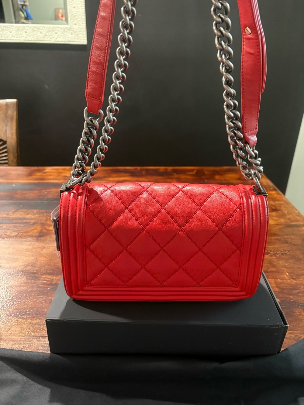 Chanel Red Quilted leBoy Chain Shoulder Bag - Picture 6 of 14